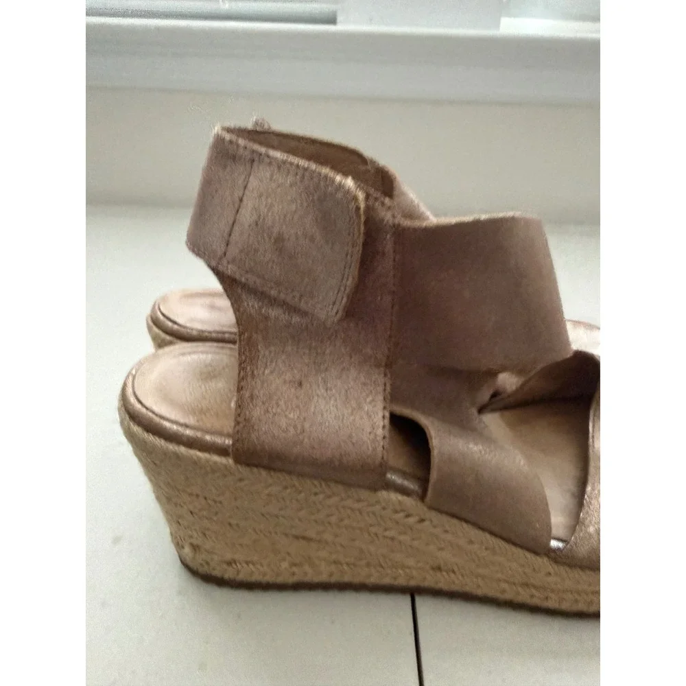 Eileen Fisher Willow Metallic Bronze Suede Jute Espadrille Wedge Sandals 8.5
